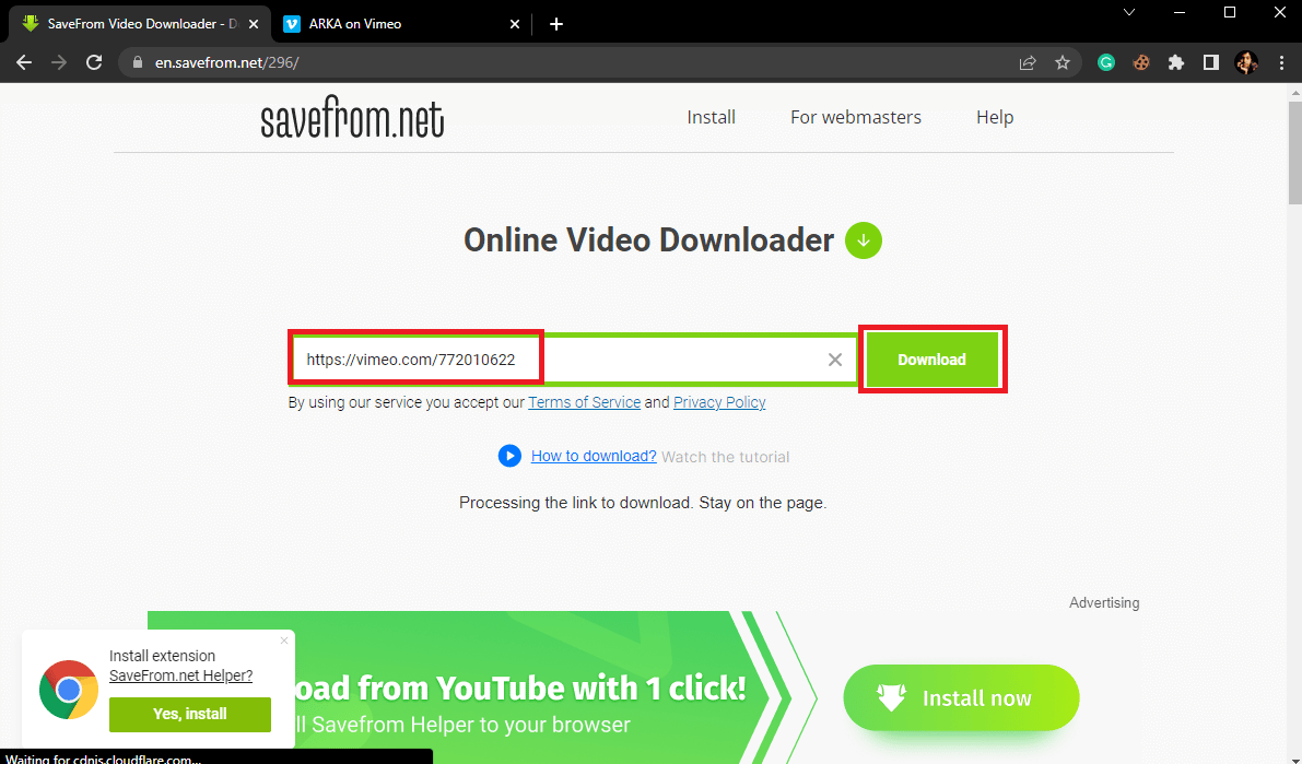 plak de video-URL in het tekstvak Plak uw videolink hier en klik op de knop Downloads