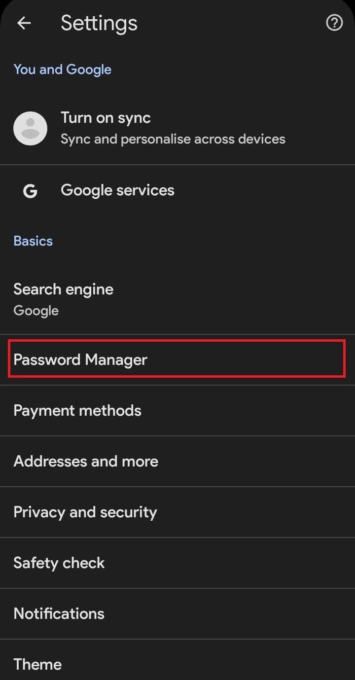 look for Password Manager