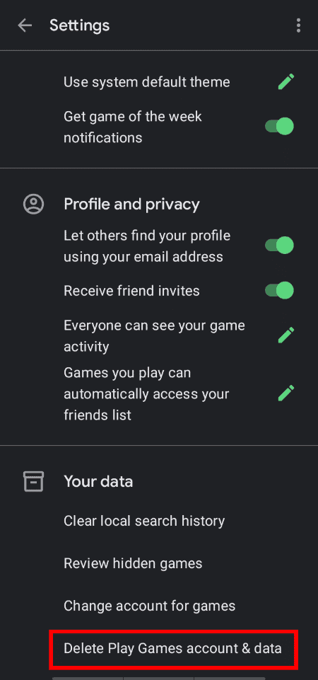 On the settings page tap on Delete Play Games account and data.