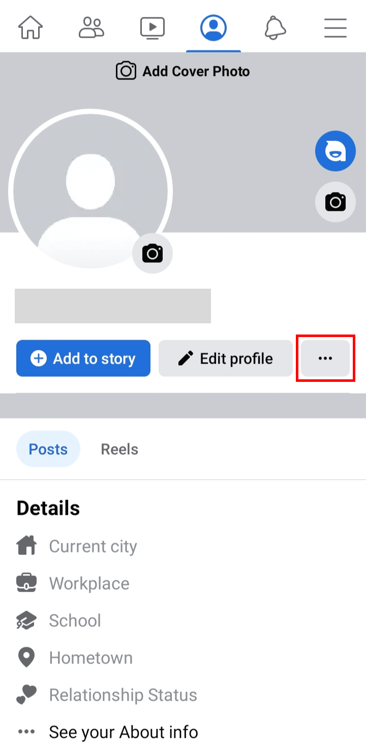 On your Facebook Profile page, tap on the three horizontal dot icon.