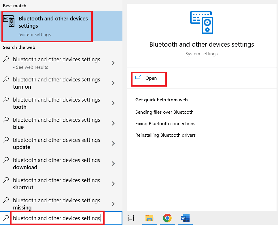 open Bluetooth and other devices settings