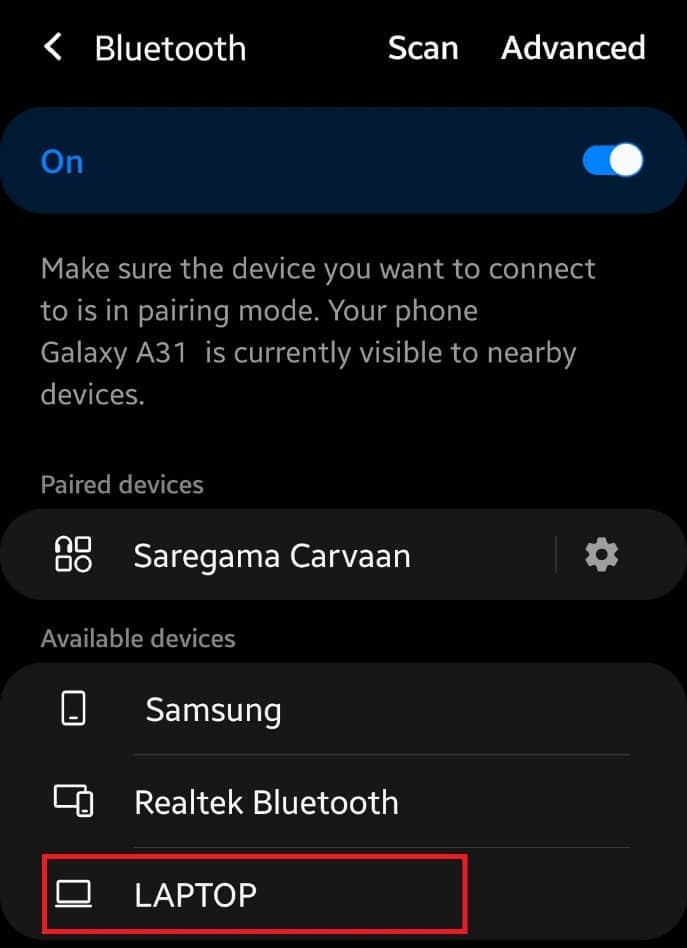 Once it finds your PC, tap on the name of your PC which appears in Available devices.