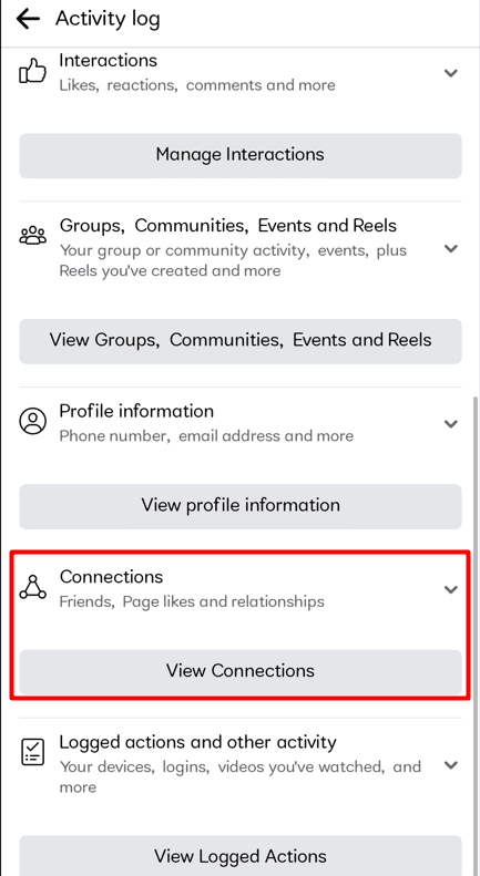 Once there, navigate to the bottom and click Connections | How to See Friend Requests You Sent on Facebook