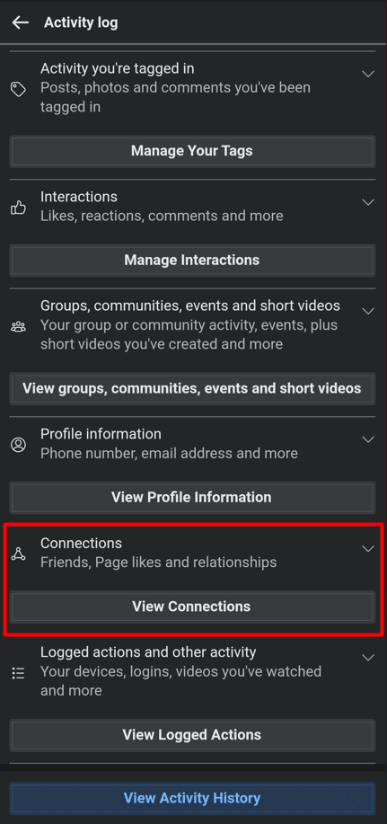 Once there, scroll down and select Connections.