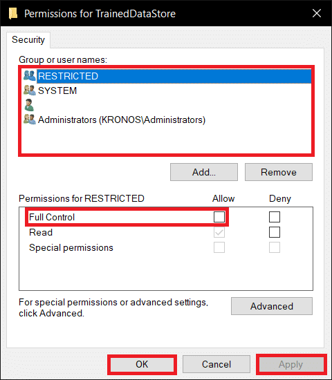 One by one, choose Full Control for each of the user groups. Fix Host Process for Setting Synchronization