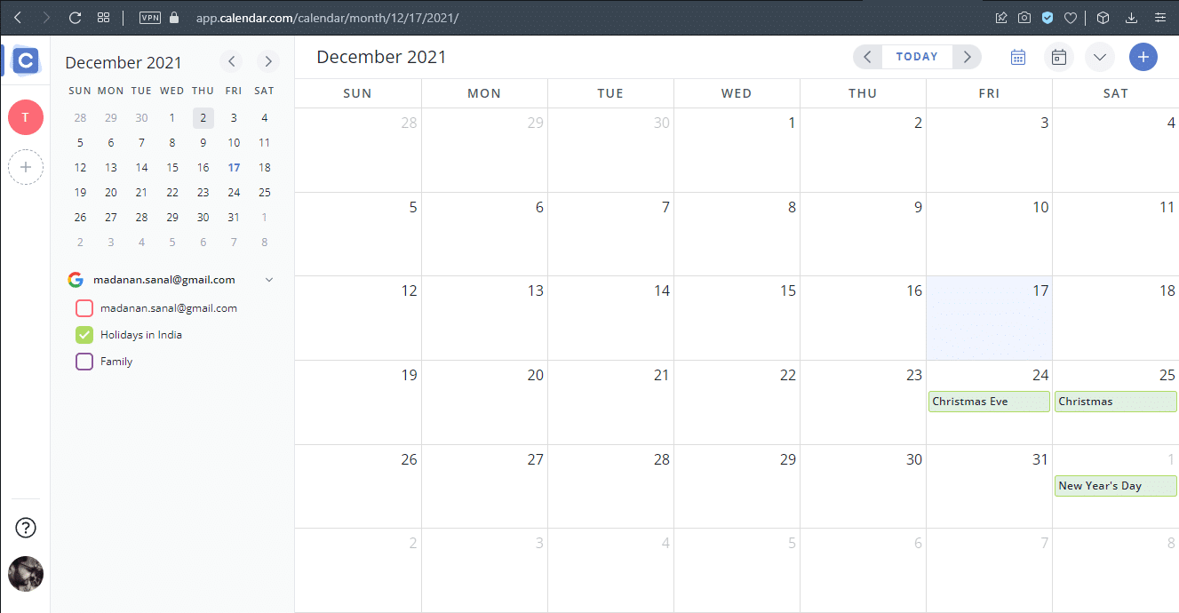 one calendar Windows 11