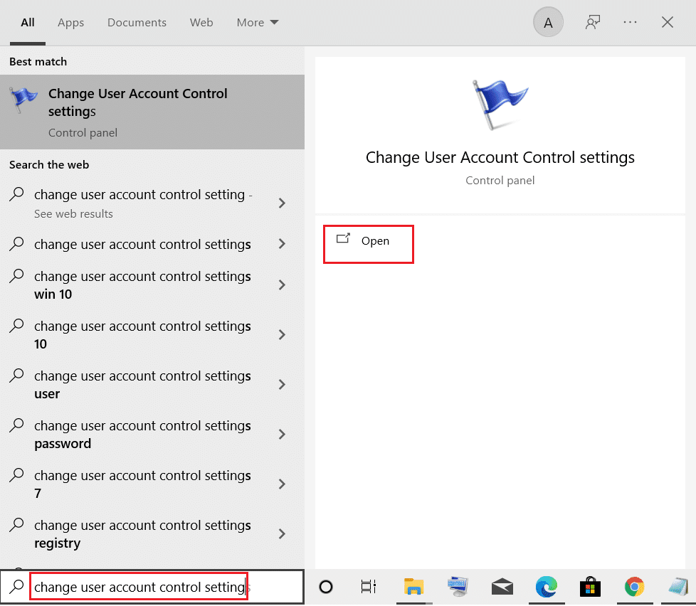 open change user accoubt control setting from windows search menu