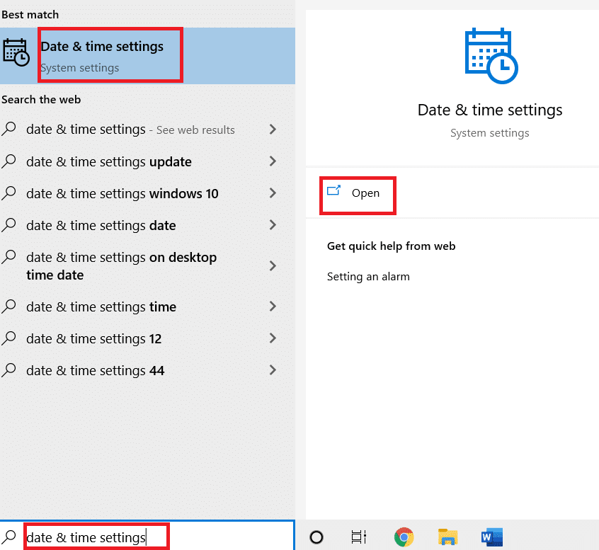 Open date and time. Fix Windows 10 update error 0x80072ee7