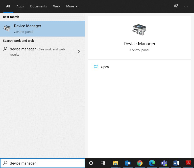 Open Device Manager by searching for it in the Windows Search bar. 