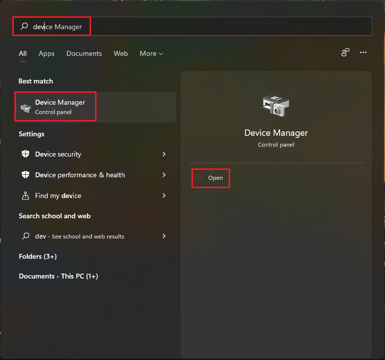 open device manager from windows search menu