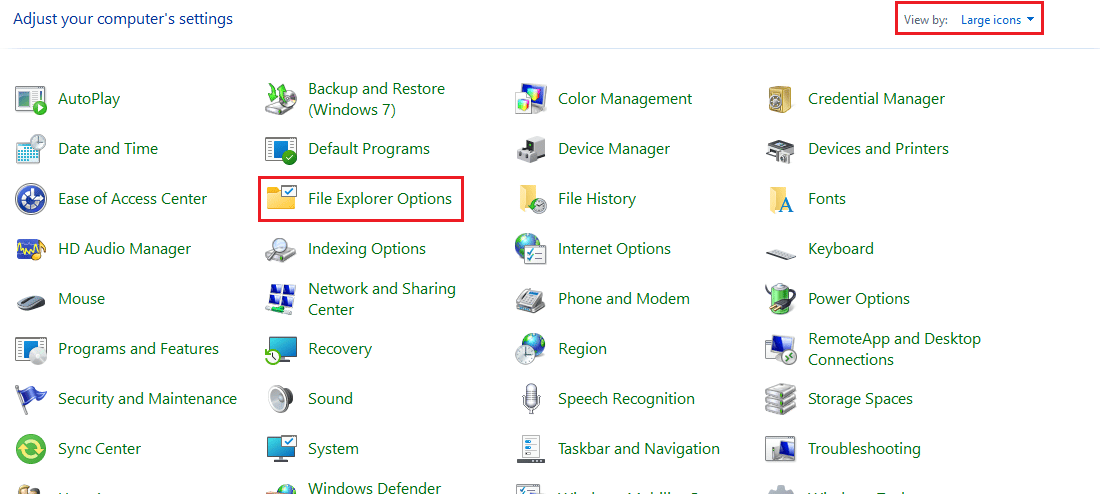 open file explorer options from control panel