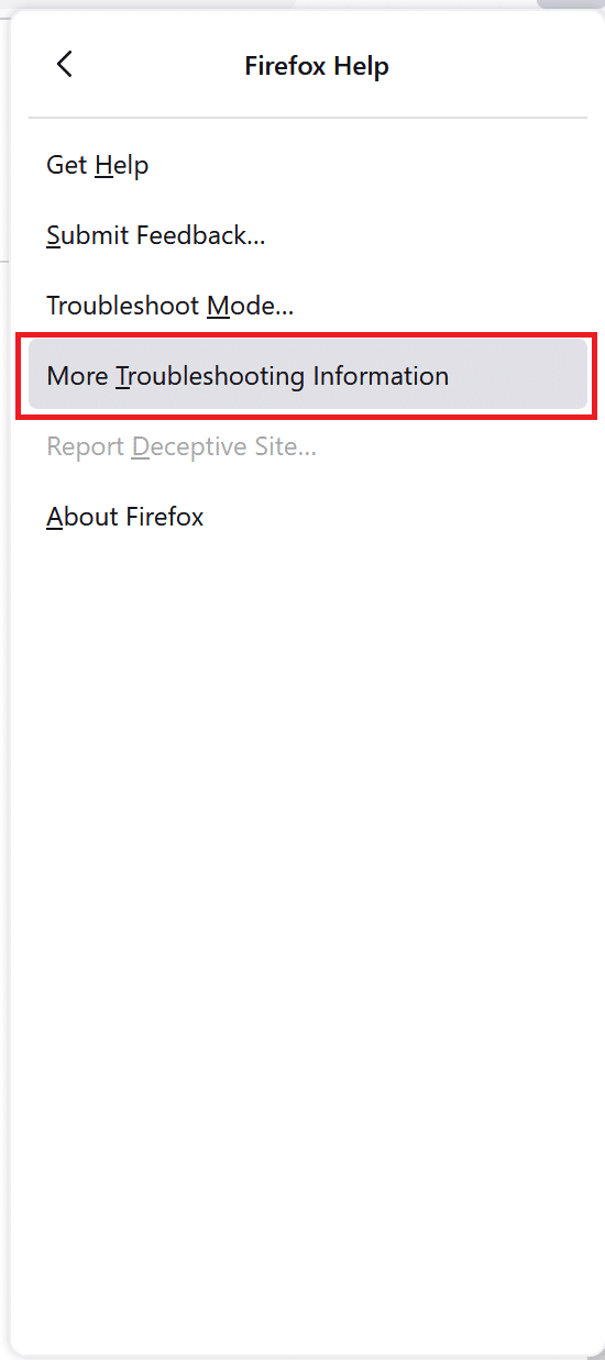 Firefoxのトラブルシューティングページを開く