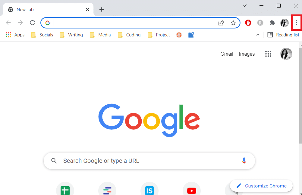 Open Google Chrome and go to the top-right corner of the screen to the action button