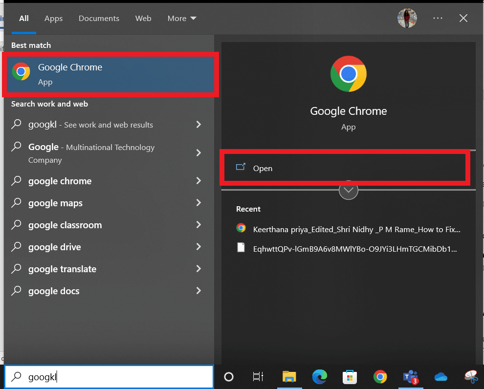 Öppna Google Chrome från startmenyn