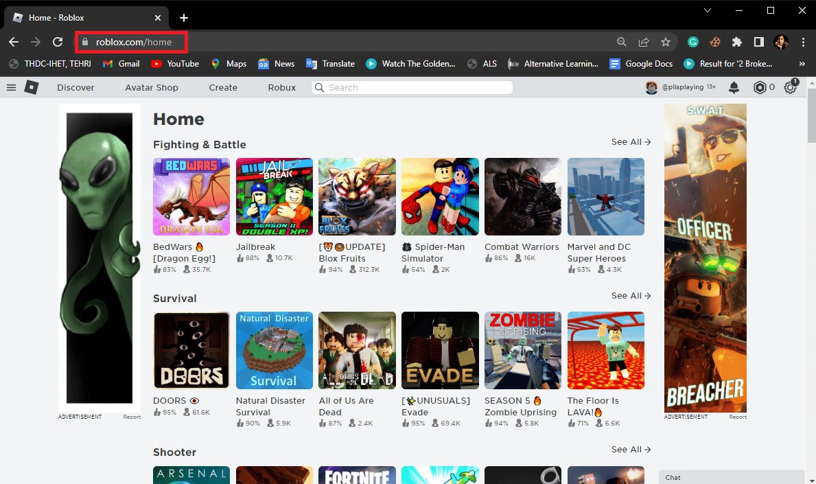 Open Google Chrome from the Start menu and go to the Roblox homepage