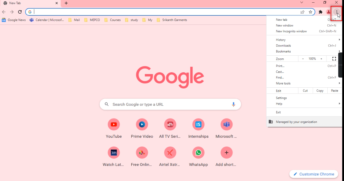 Open Google Chrome on your PC and look for the three vertical dots at the top-right and click on it