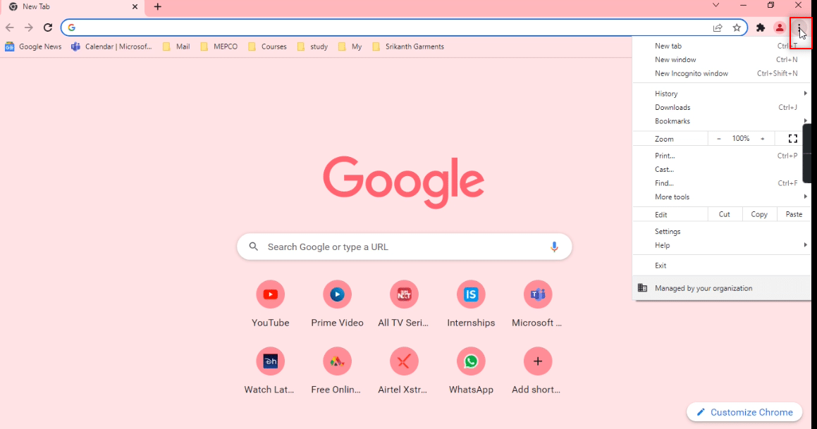 Open Google Chrome on your PC and look for the three vertical dots at the top-right and click on it