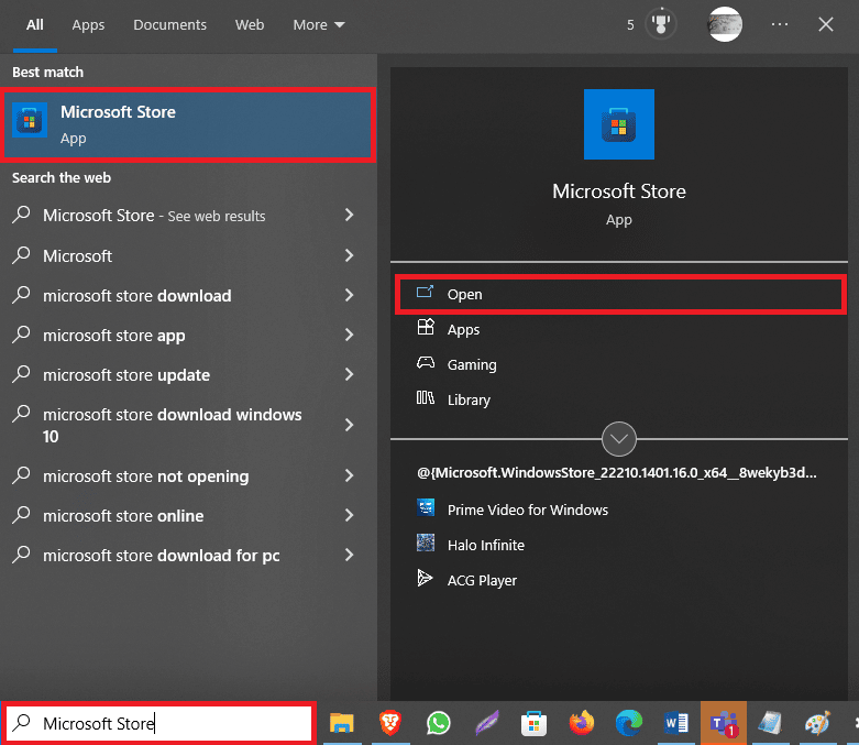 시작 메뉴에서 Microsoft Store를 엽니다.