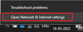 Open Network Internet settings option