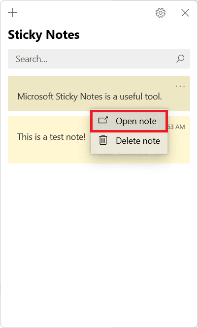 Open notes from right click context menu