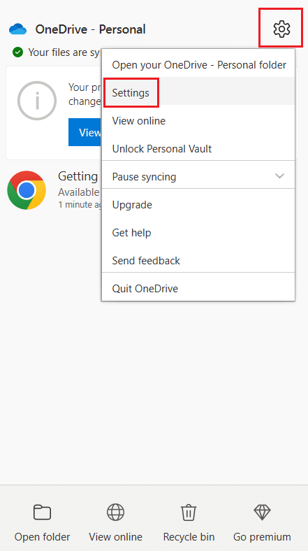 open onedrive settings. Fix OneDrive 0x8004de40 Error in Windows 10
