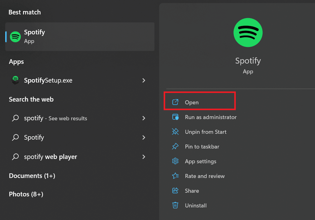 open option for spotify app