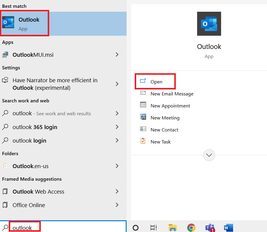 Open Outlook. Fix Outlook Error 0x8004102a in Windows 10