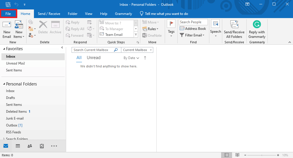 Kompiuteryje atidarykite „Outlook“ ir eikite į meniu „Failas“.