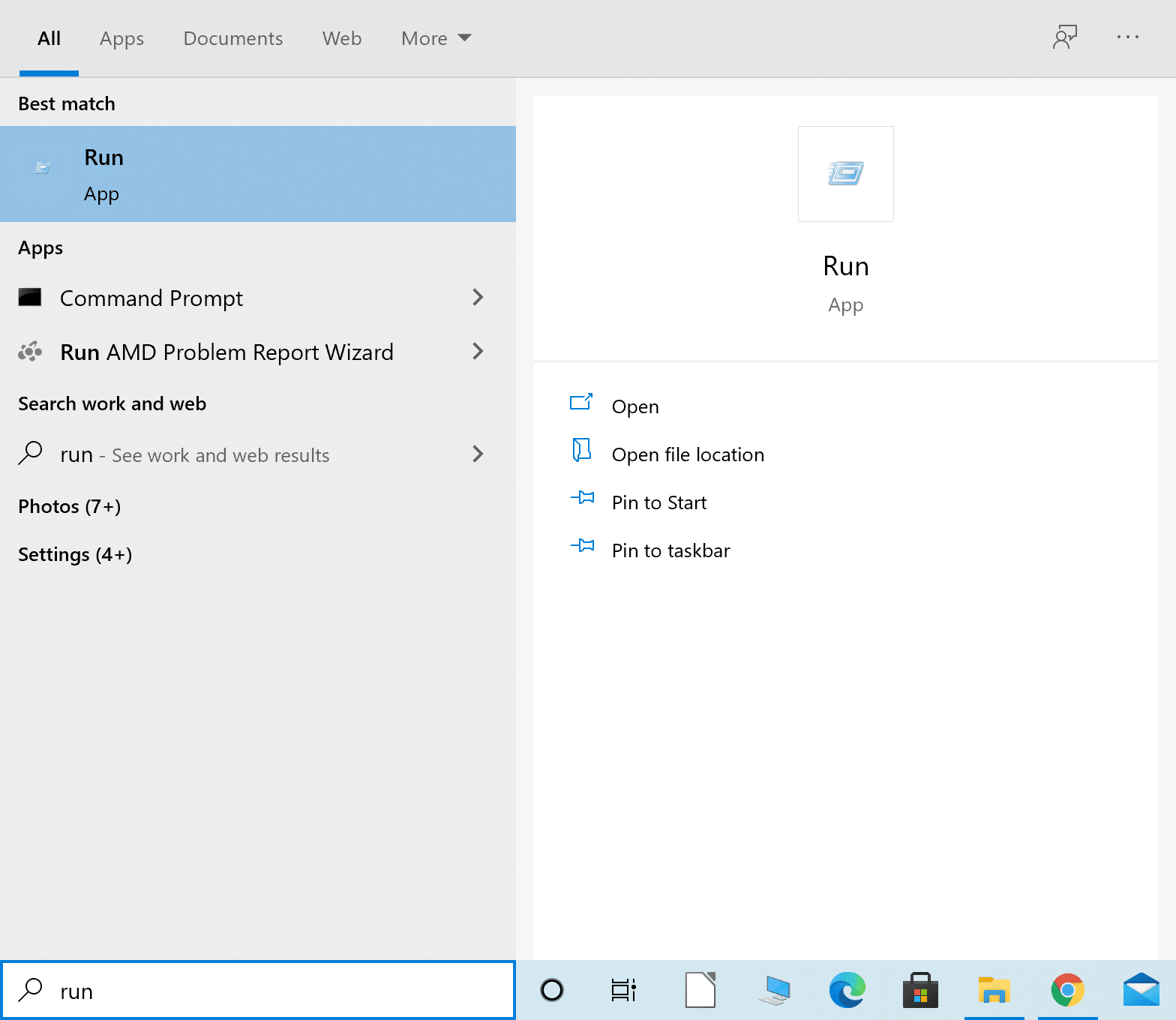 Open Run from Windows search