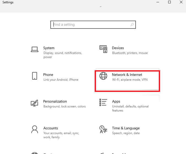 open Settings and click on the Network & Internet option