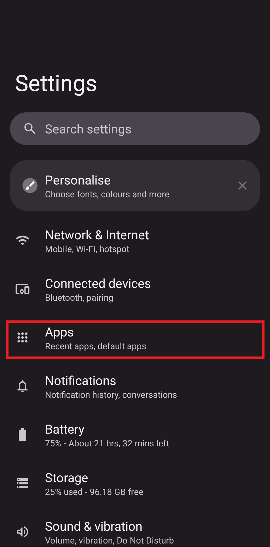 Open Settings and tap on Apps
