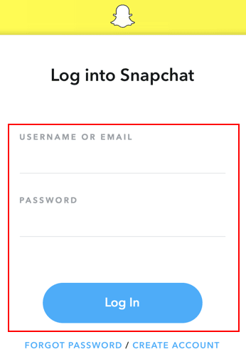 Откройте Snapchat и войдите в свою учетную запись, используя свое ИМЯ ПОЛЬЗОВАТЕЛЯ и ПАРОЛЬ | Как восстановить удаленную учетную запись Snapchat через 30 дней