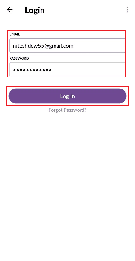 open the MeetMe app and enter the EMAIL and new PASSWORD. Then, tap on Log In
