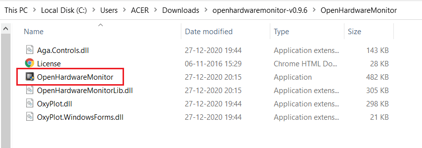 open the OpenHardwareMonitor application