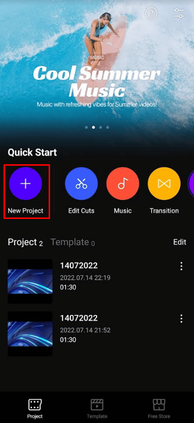 Open the application and tap on the plus icon New Project. 