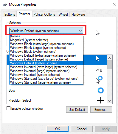 Open the drop down list under the Scheme and choose a different pointer. Fix Touchpad Scroll Not Working on Windows 10