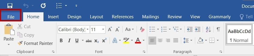 Open the File menu in MS Word
