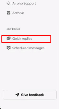 Open the Folder menu and select the Quick replies option under the Inbox menu