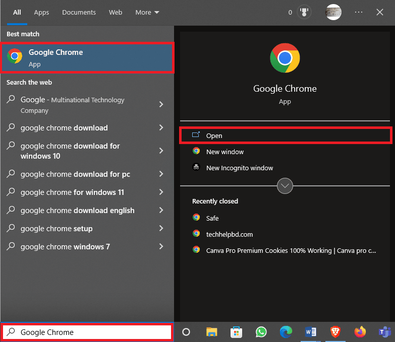 Open the Google Chrome from the Start Menu