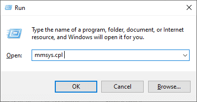 Open the Run dialog box again and type mmsys.cpl and hit Enter key