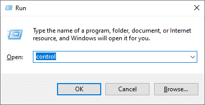 Open the Run dialog box and type control, and hit the enter key | Fix There Are Currently No Power Options Available