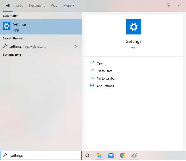 Abra la configuración en su computadora. Para esto, presione la tecla Windows + I o escriba configuración en la barra de búsqueda.
