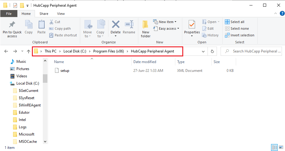 open the Windows Explorer and navigate to the HubCapp Peripheral Agent folder 