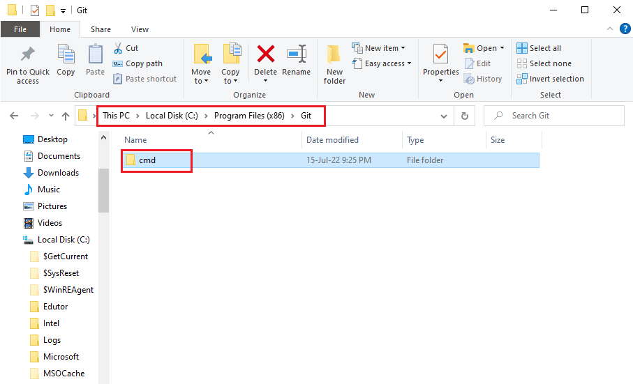 Open the File Explorer and navigate to the cmd folder. Fix git is Not Recognized as an Internal or External Command