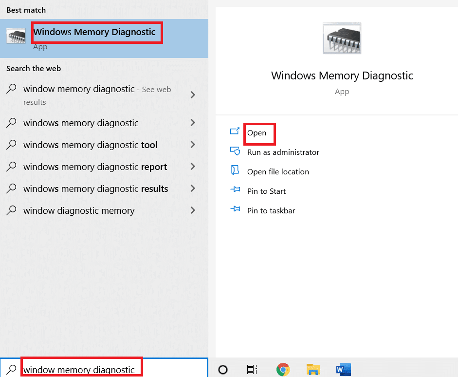 Diagnóstico de memoria de Windows abierto