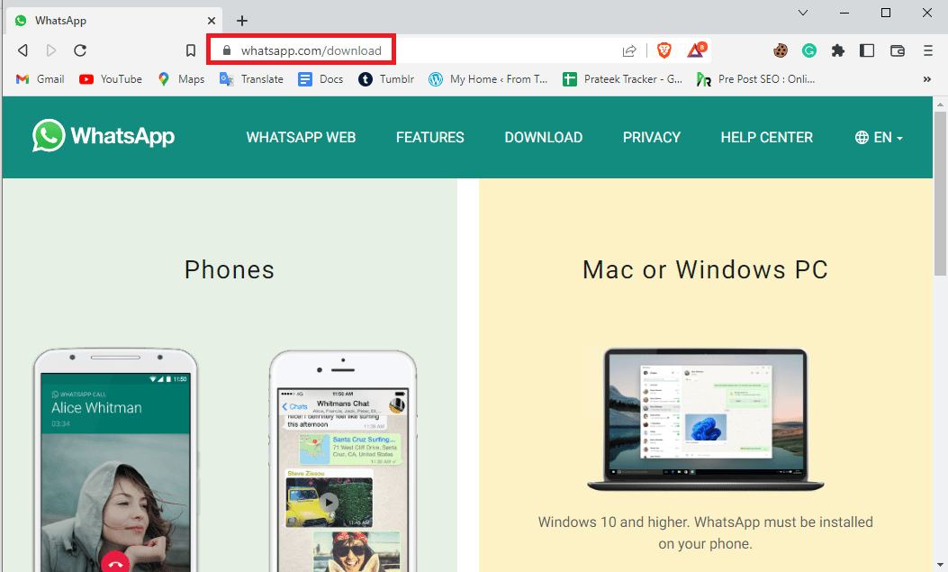 Open your Web Browser and visit the official WhatsApp Download page to install the WhatsApp desktop app