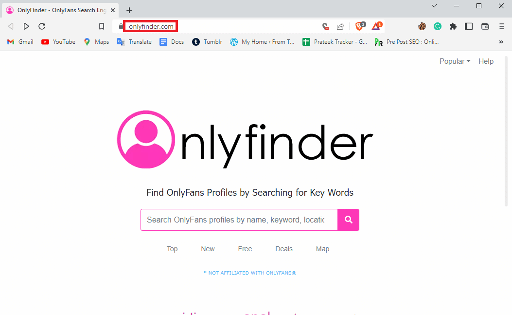 Open your Web Browser and visit the Onlyfinder tool | How to Find Someone on OnlyFans without Username