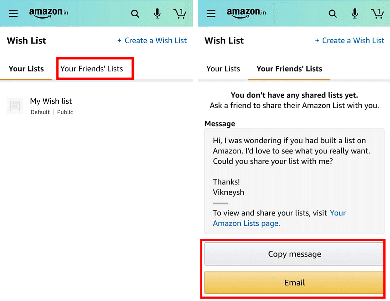 opt for the Email this message option provided by Amazon.