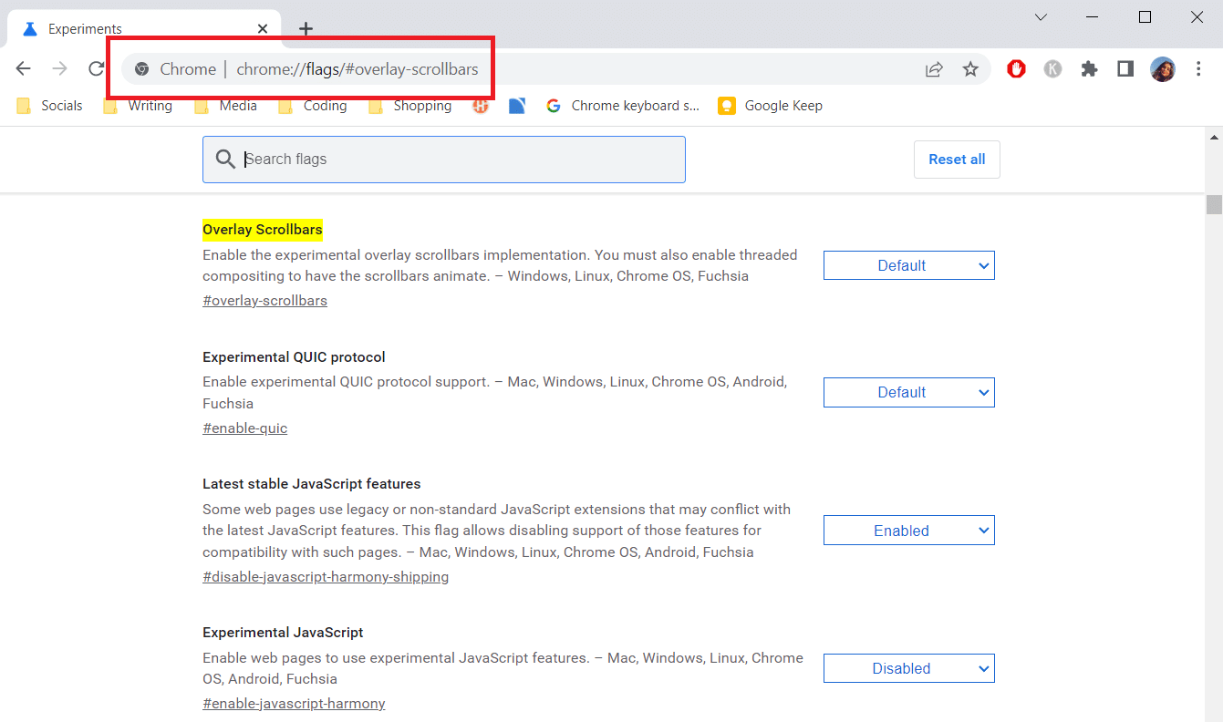 Overlay Scrollbars flag address. Fix Chrome Scrollbar Disappears in Windows 10