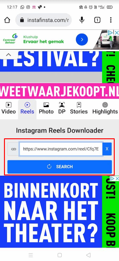 Paste the link into the Paste URL box and tap on Search | How to Get Full TikTok on Instagram Story
